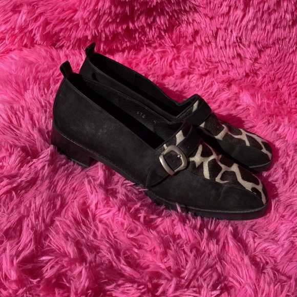 Donald J Pliner calf hair cow print buckle loafers size 9.5 - Picture 3 of 9